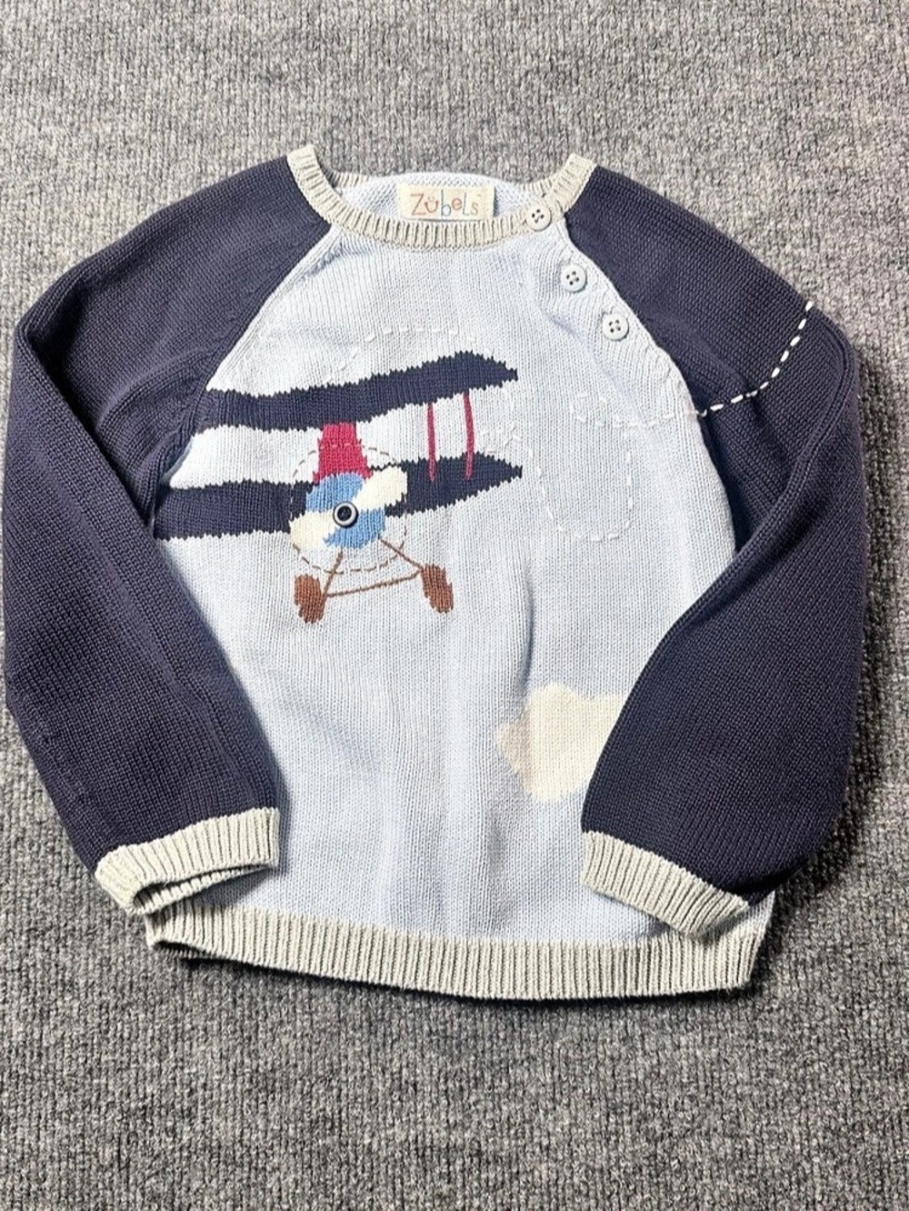 Zubels Kids 100% Cotton Hand Knit Biplane Aviator Sweater Raglan Sleeve Size 5Y